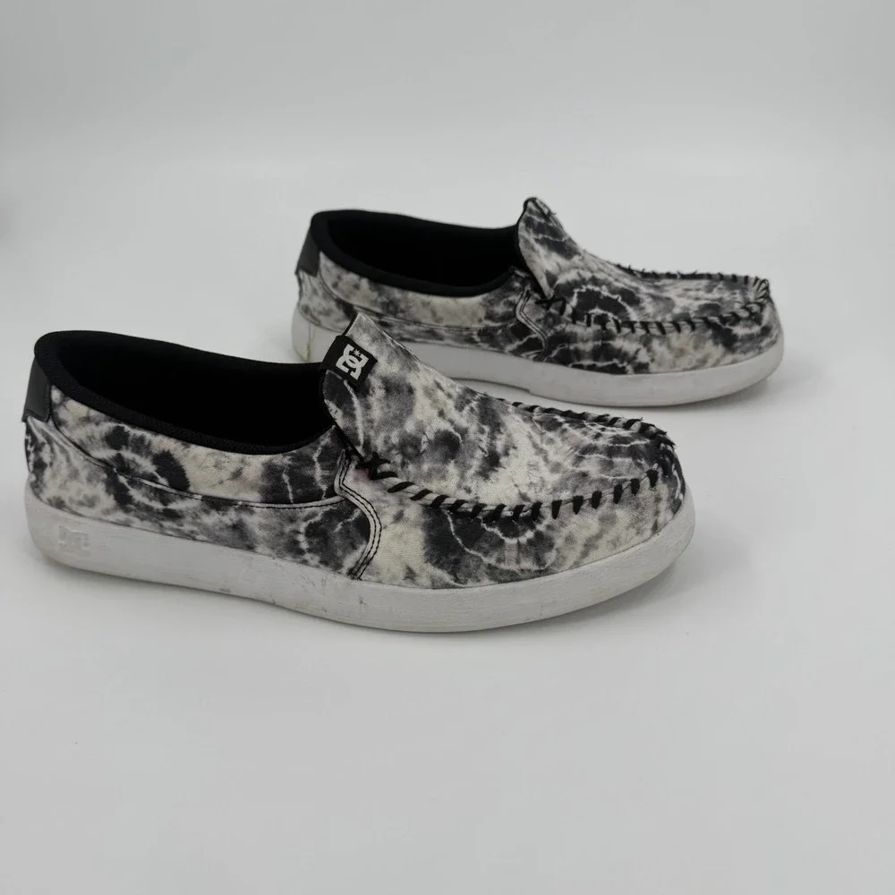DC Villain 2 Skateboard Shoes Mens Size 14 Black White Tie-Dye Moc Toe Slip On